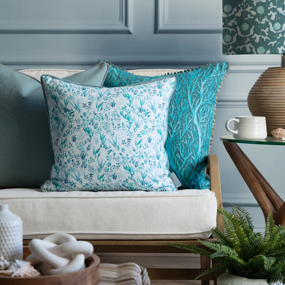 Saana Printed Piped Cushion Teal