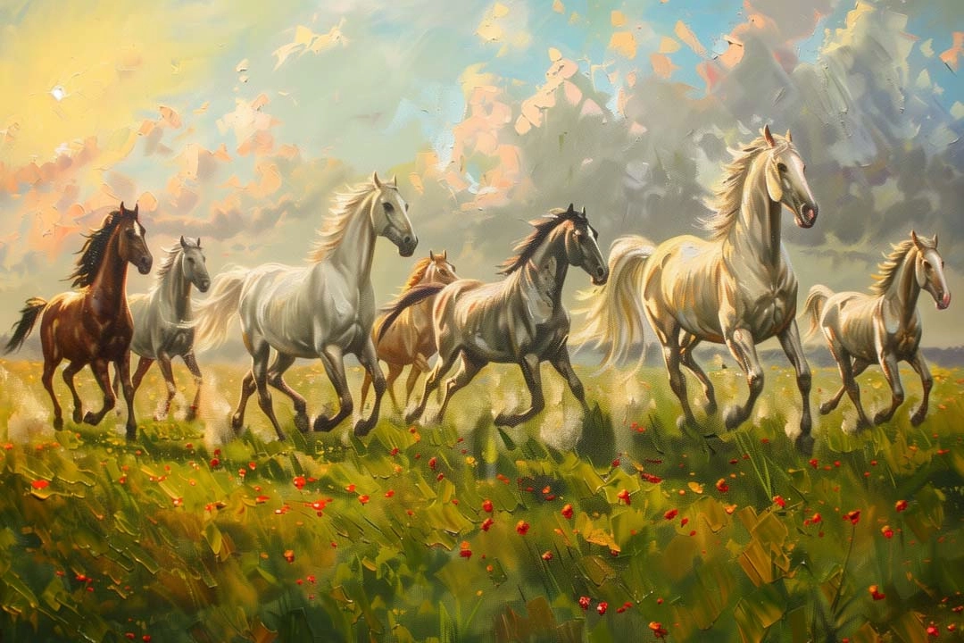 Sapta Ashwa' Freedom in Bloom Vastu Wall Art - 24" x 36"