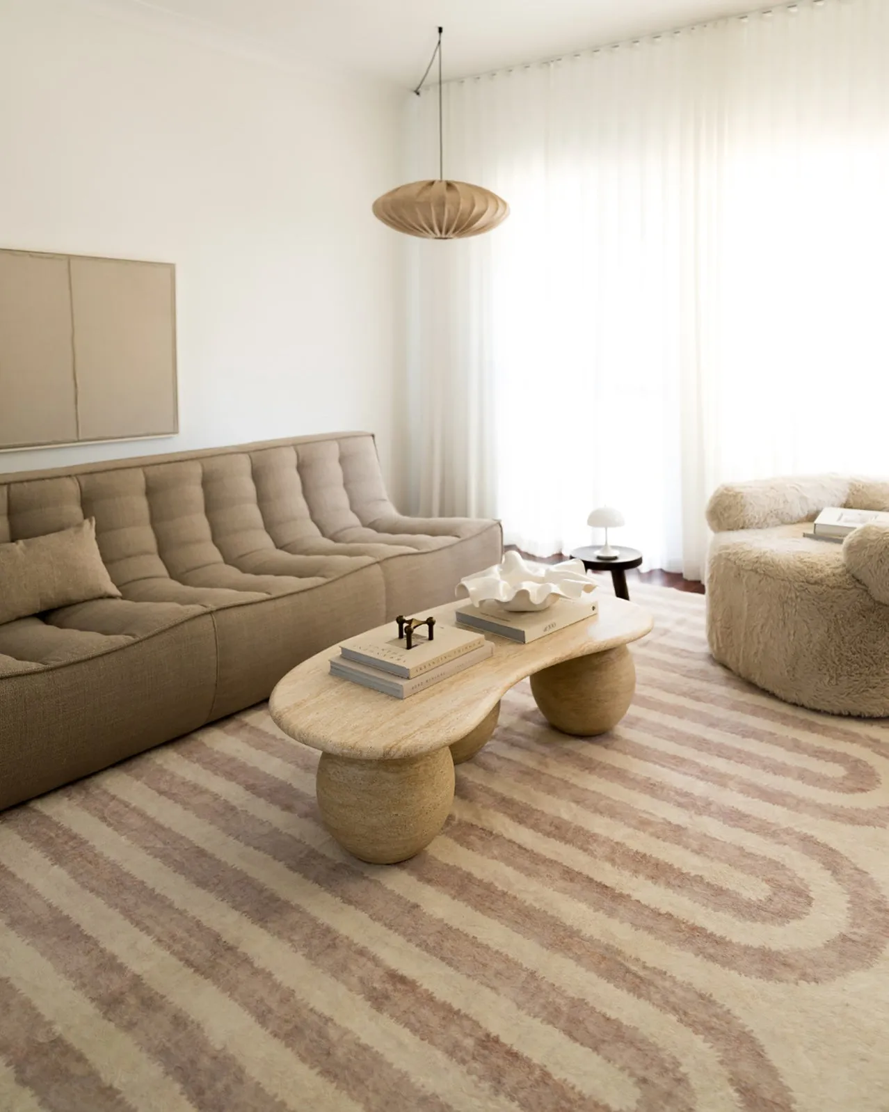 Sargola Ivory Curve Pattern Washable Rug
