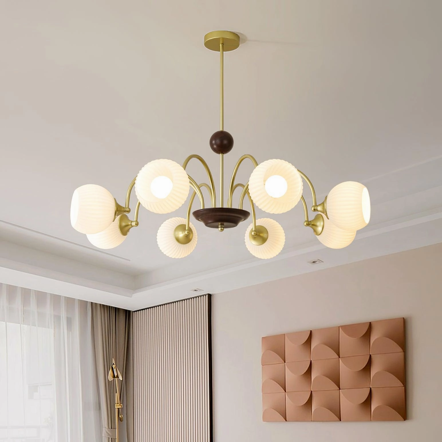 Sculptural Glass Ribbed Chandelier