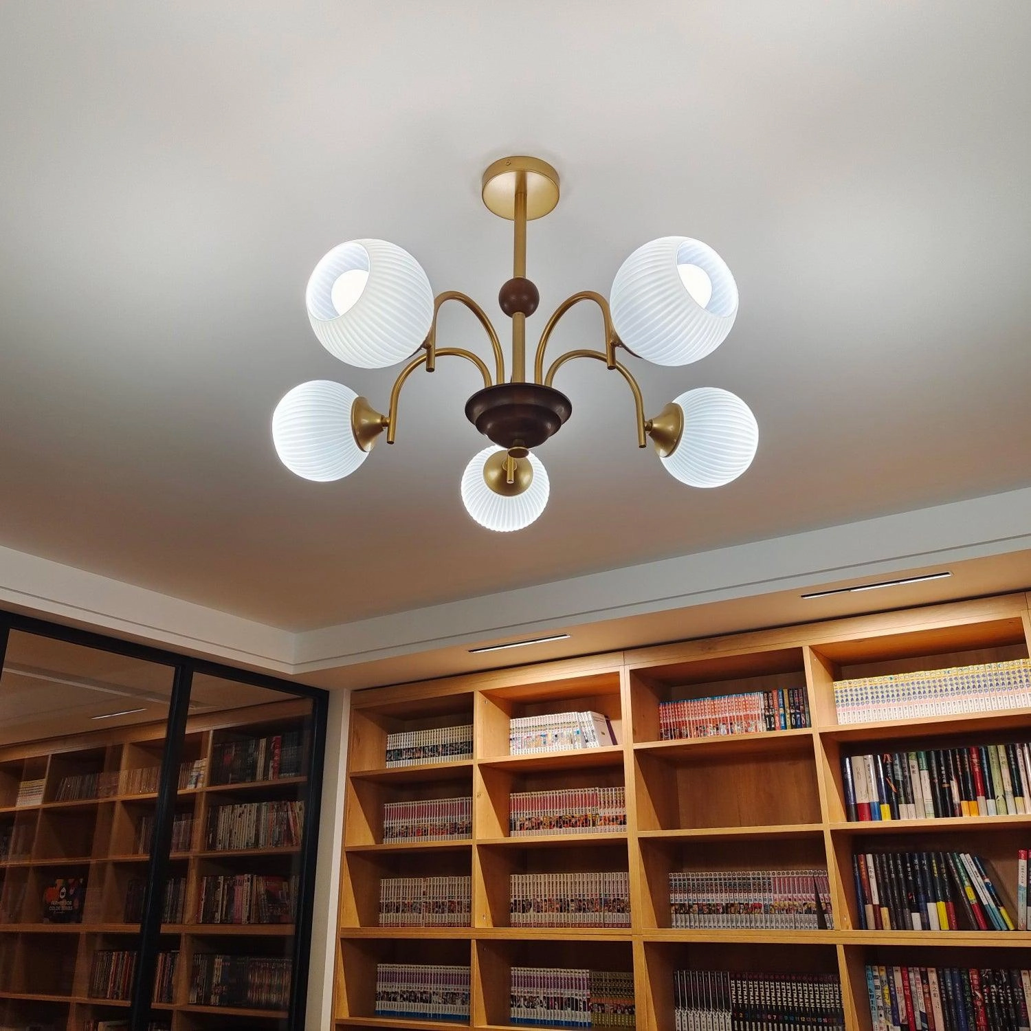 Sculptural Glass Ribbed Chandelier