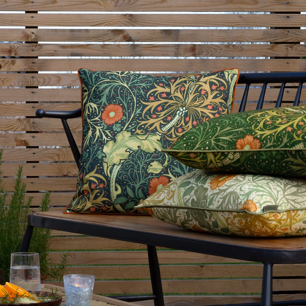 Seaweed Printed Outdoor Cushion Forest Green