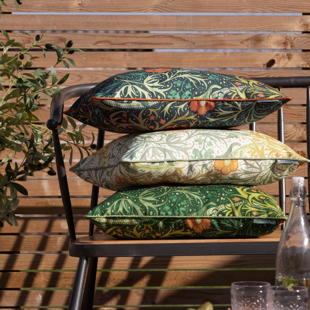 Seaweed Printed Outdoor Cushion Forest Green