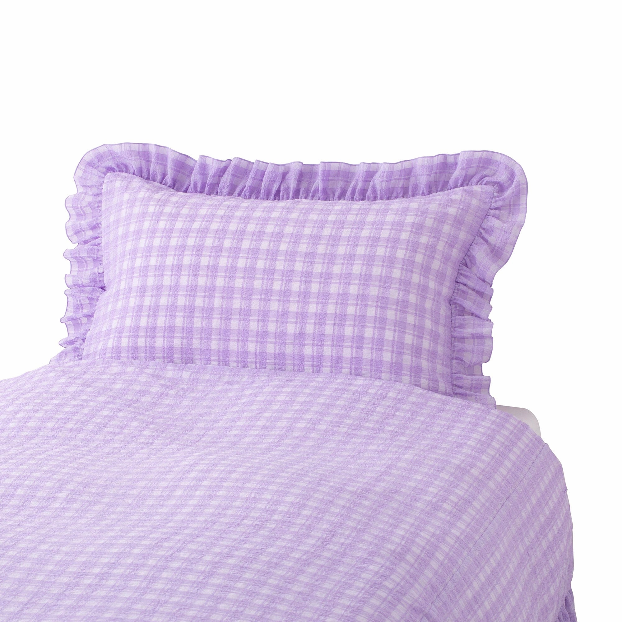 Sheer Check Ruffle Pillowcase 700 X 500 Purple