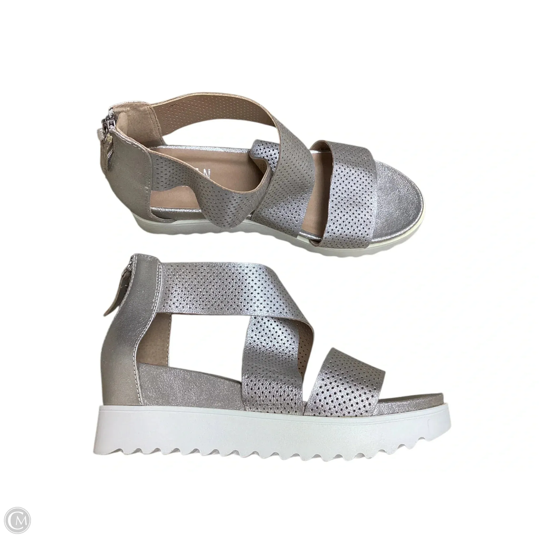 Shoes Heels Wedge By Steve Madden In Silver, Size: 8 steve madden