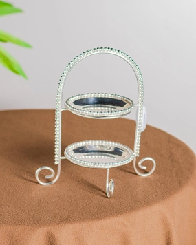 Silver Arch Shaped Double Layered Cake Standmodern kitchen decor ,kitchen dinner set ,dinnerware 
