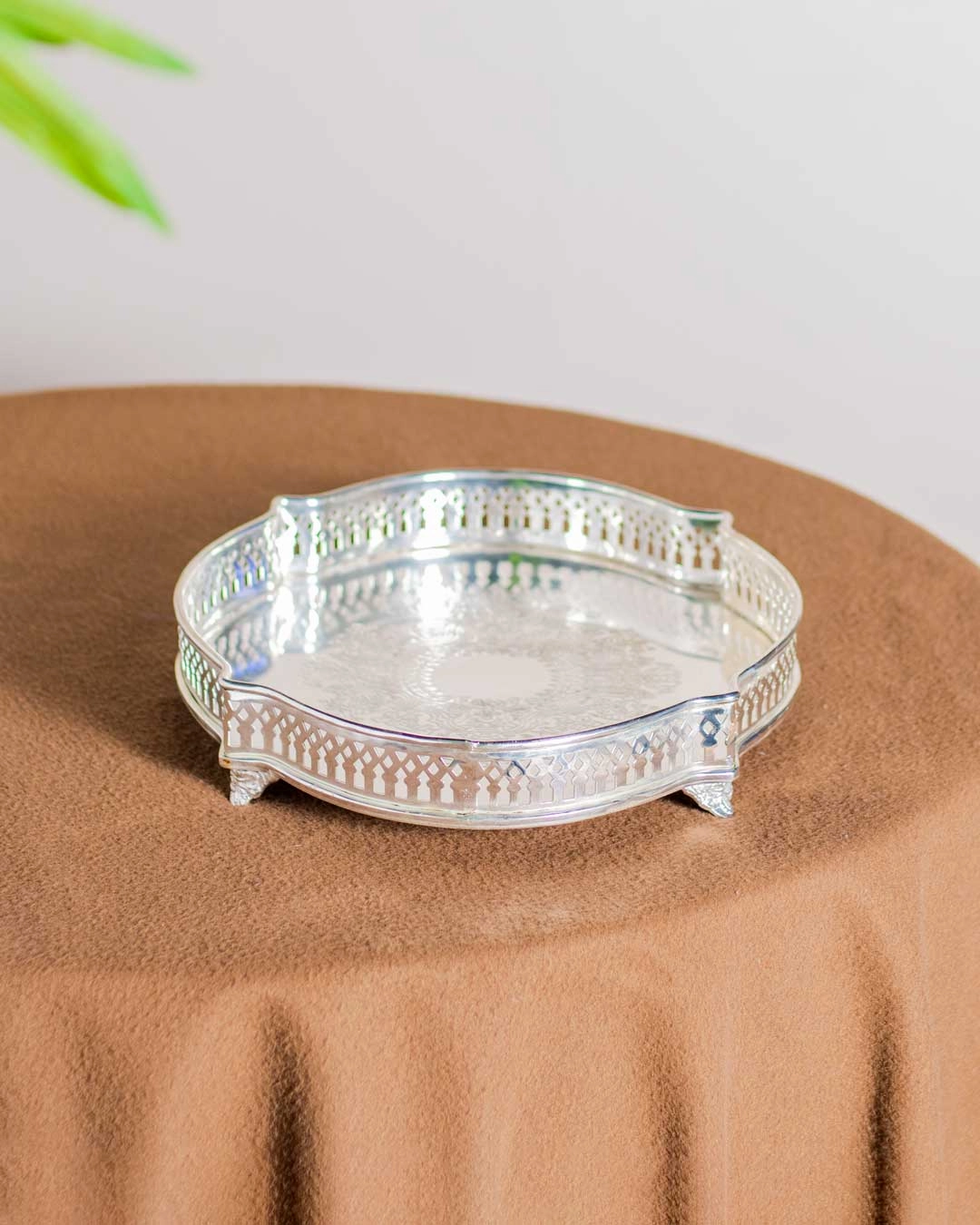 Silver Garden Oval Serving Tray - 14.5"