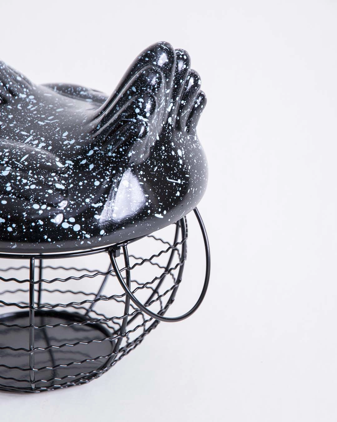 Silver Splatter - Ceramic Top Rooster Basket