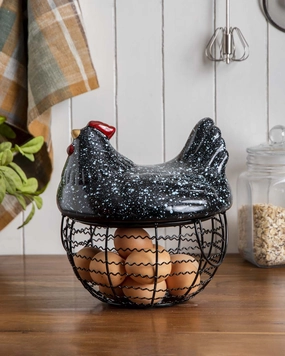 Silver Splatter - Ceramic Top Rooster Basketmodern kitchen decor ,kitchen dinner set ,dinnerware 