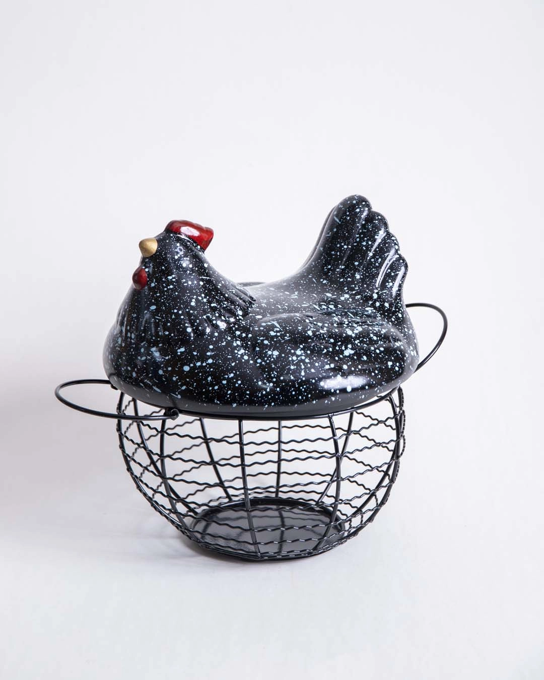 Silver Splatter - Ceramic Top Rooster Basket