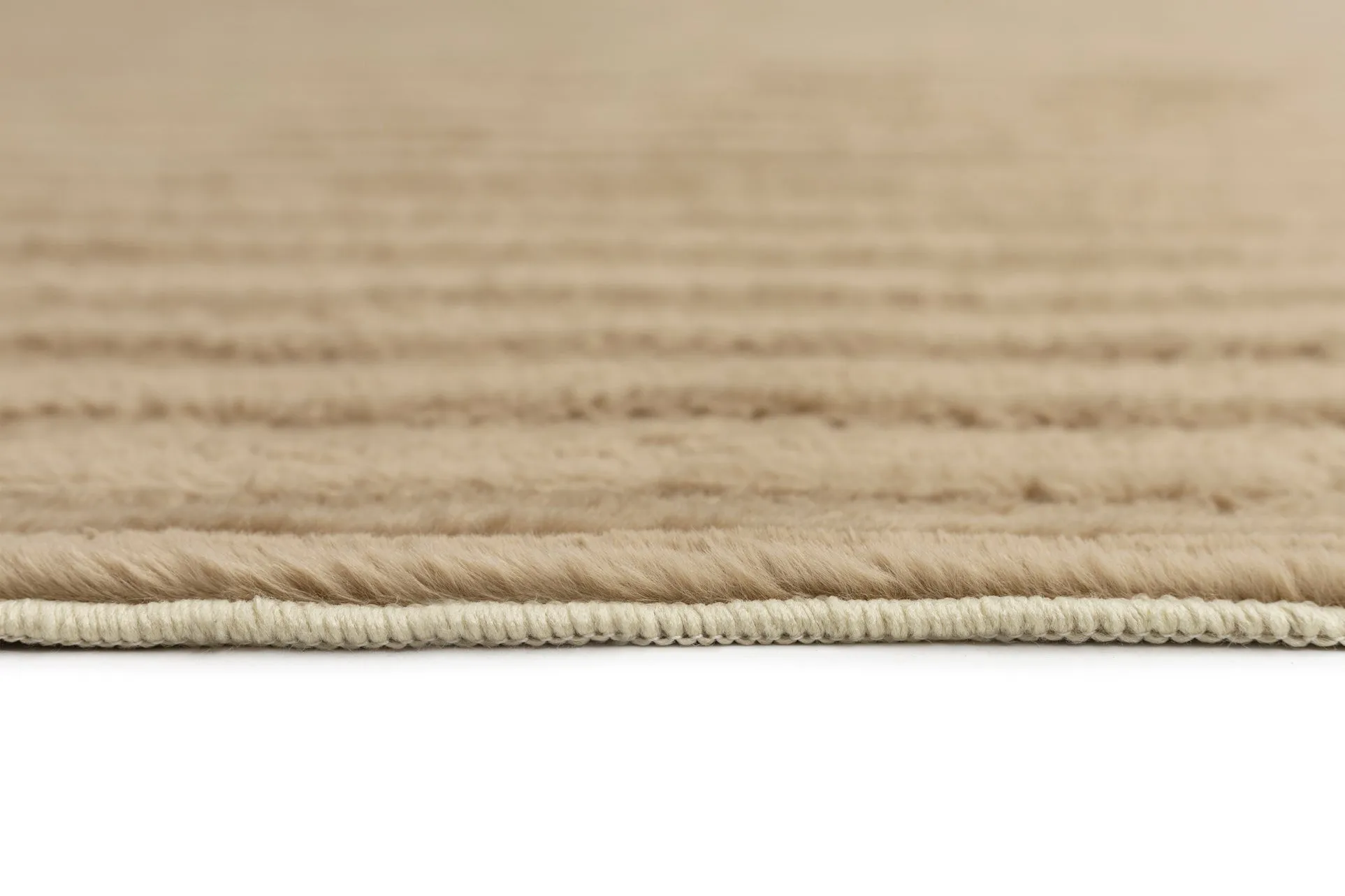 Sitti Beige Striped Washable Faux Fur Rug