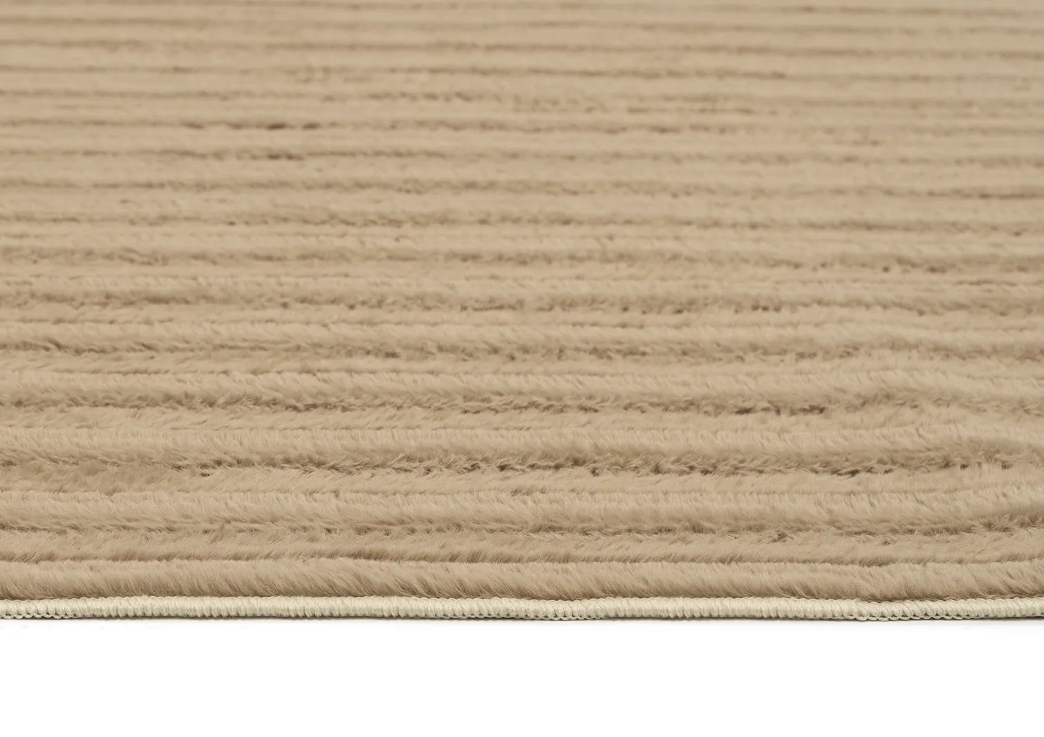 Sitti Beige Striped Washable Faux Fur Rug