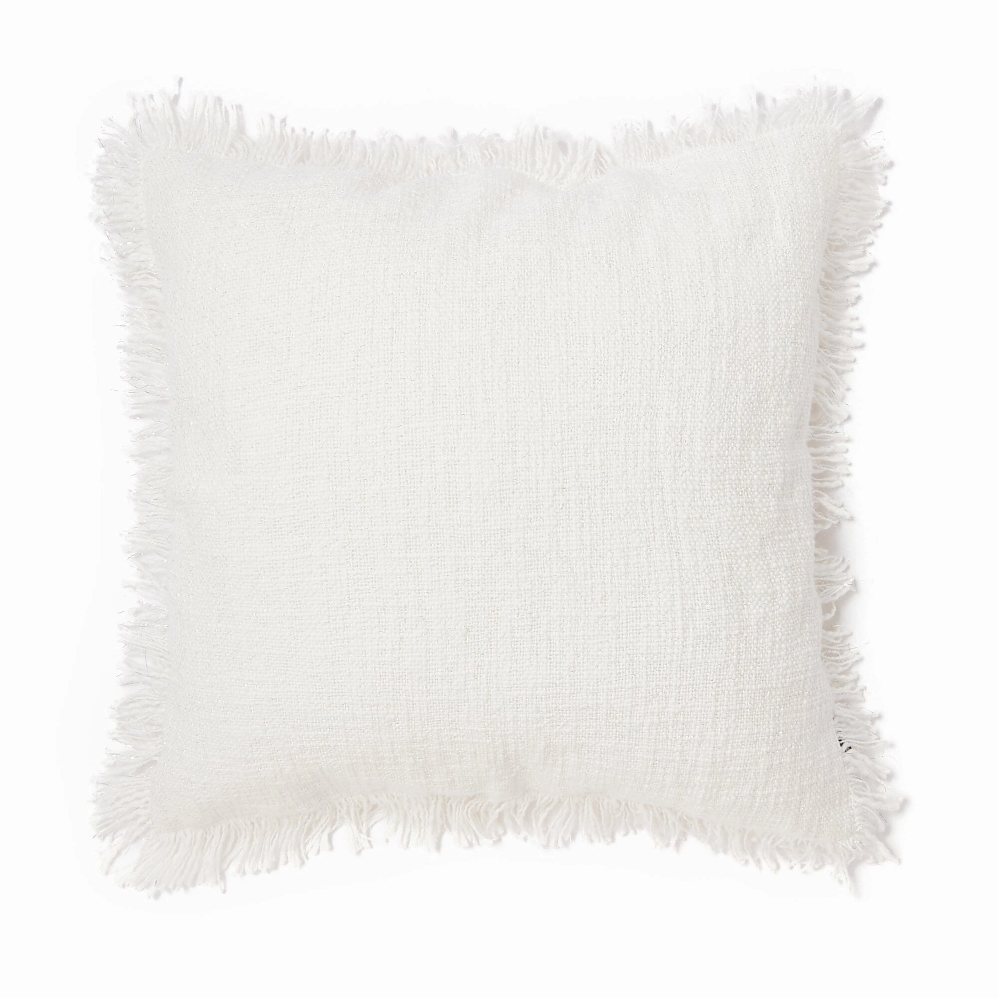 Slub Fringe Cushion Cover 450 X 450 White X Silverbedding sets ,throw blankets 