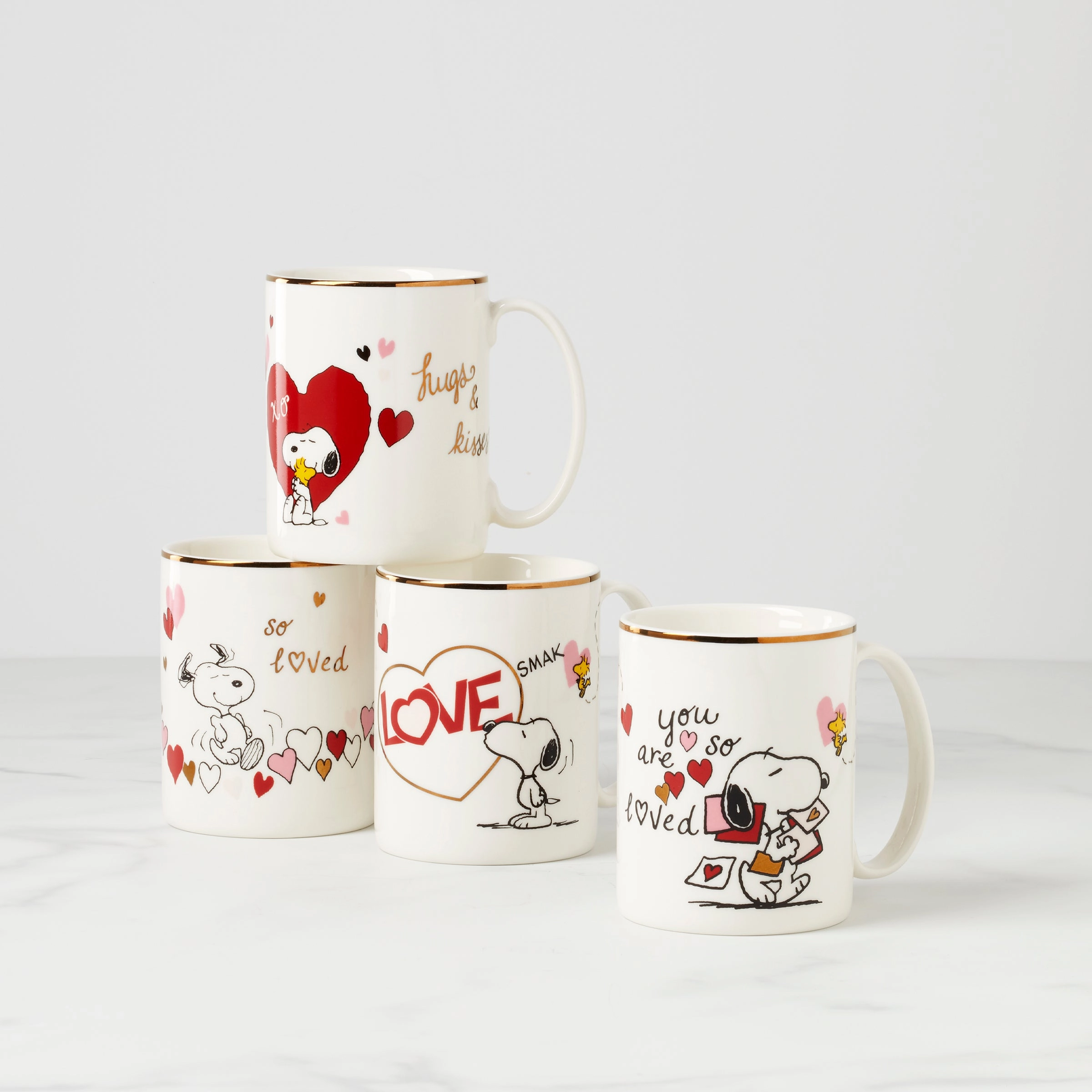 Snoopy Valentine's Day Mugs - Set of 4glass cups ,personalized mugs 