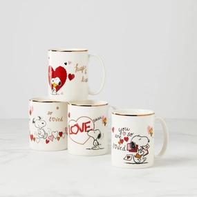 Snoopy Valentine's Day Mugs - Set of 4glass cups ,personalized mugs 
