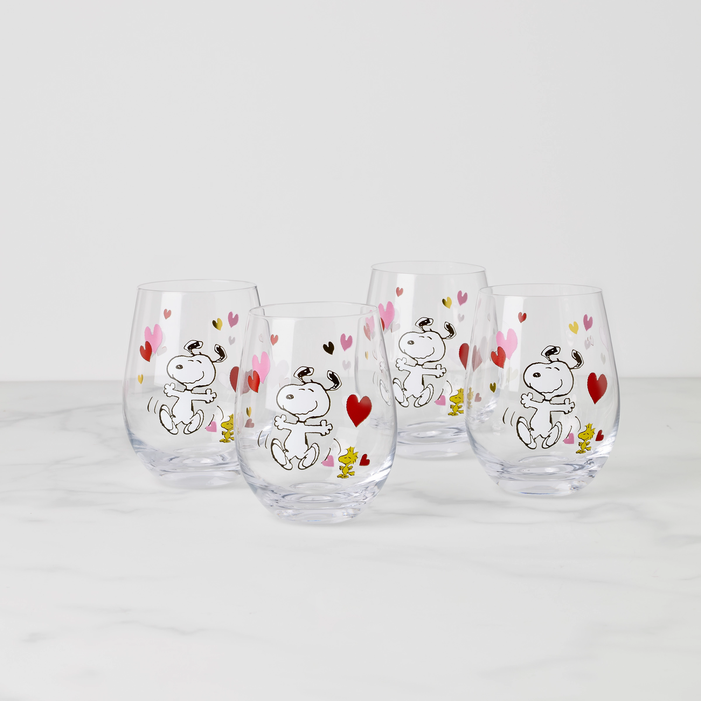 Snoopy Valentine's Day Tumblers - Set Of 4glass cups ,personalized mugs 