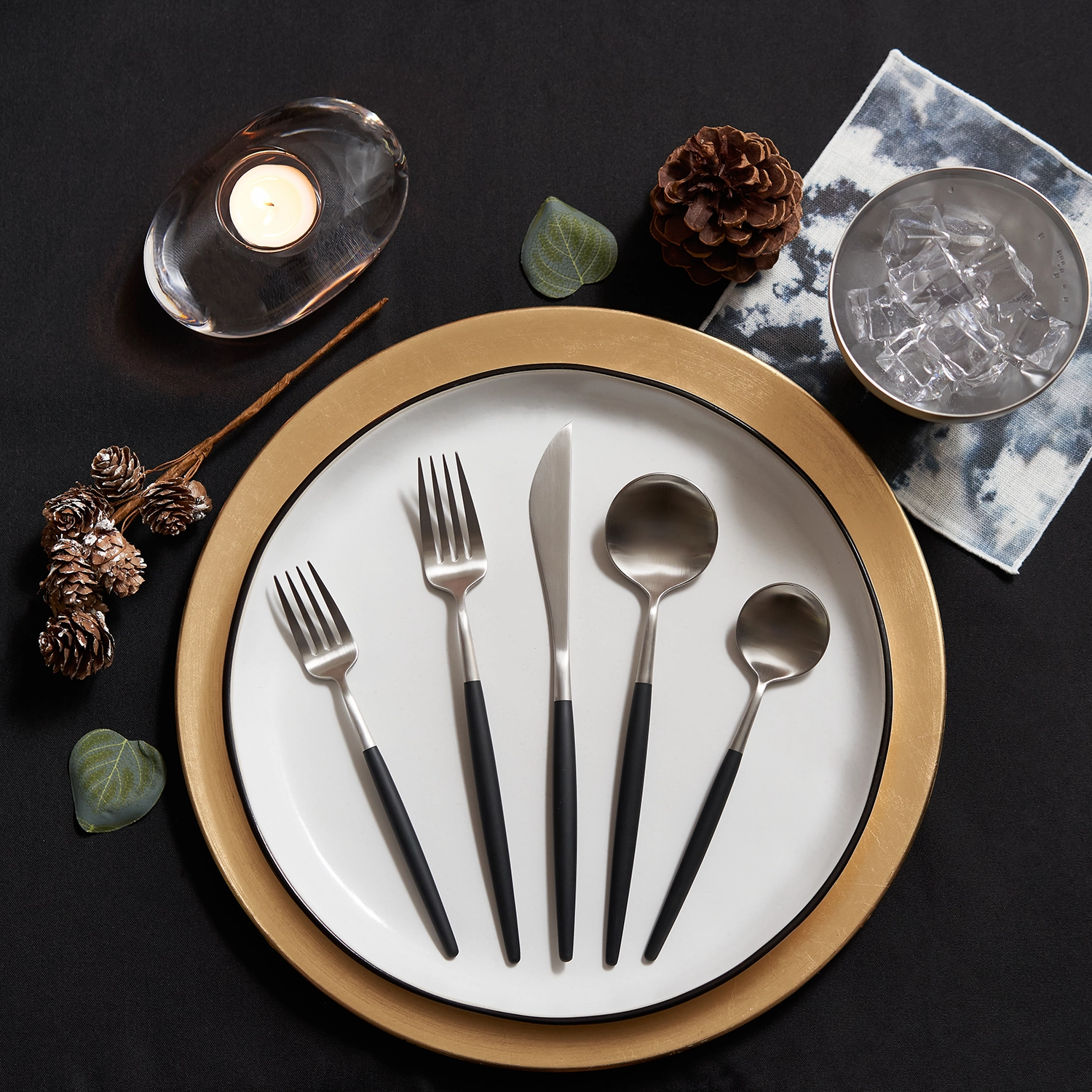 Sojourn Black Satin Pom 20 Piece Flatware Set