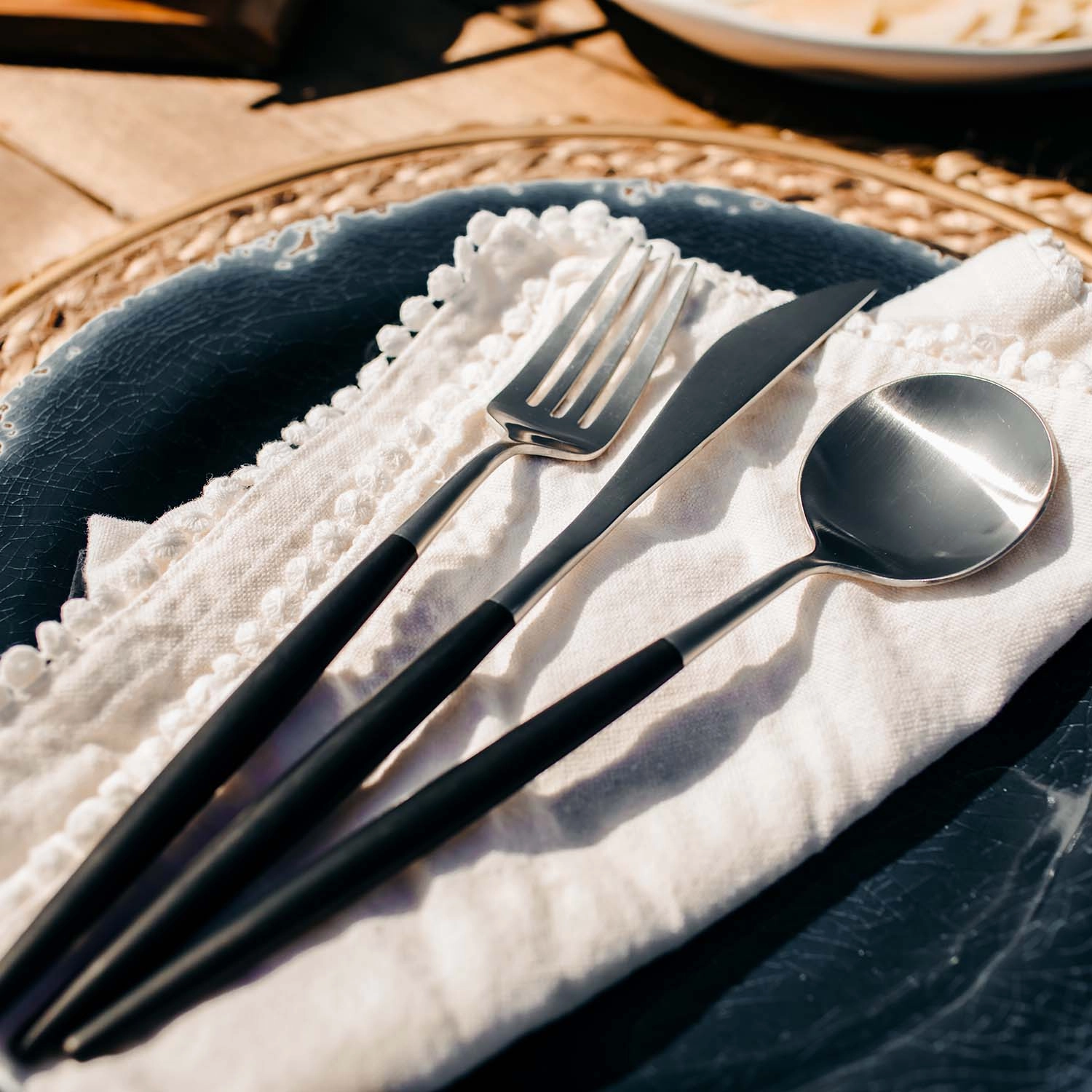 Sojourn Black Satin Pom 20 Piece Flatware Set