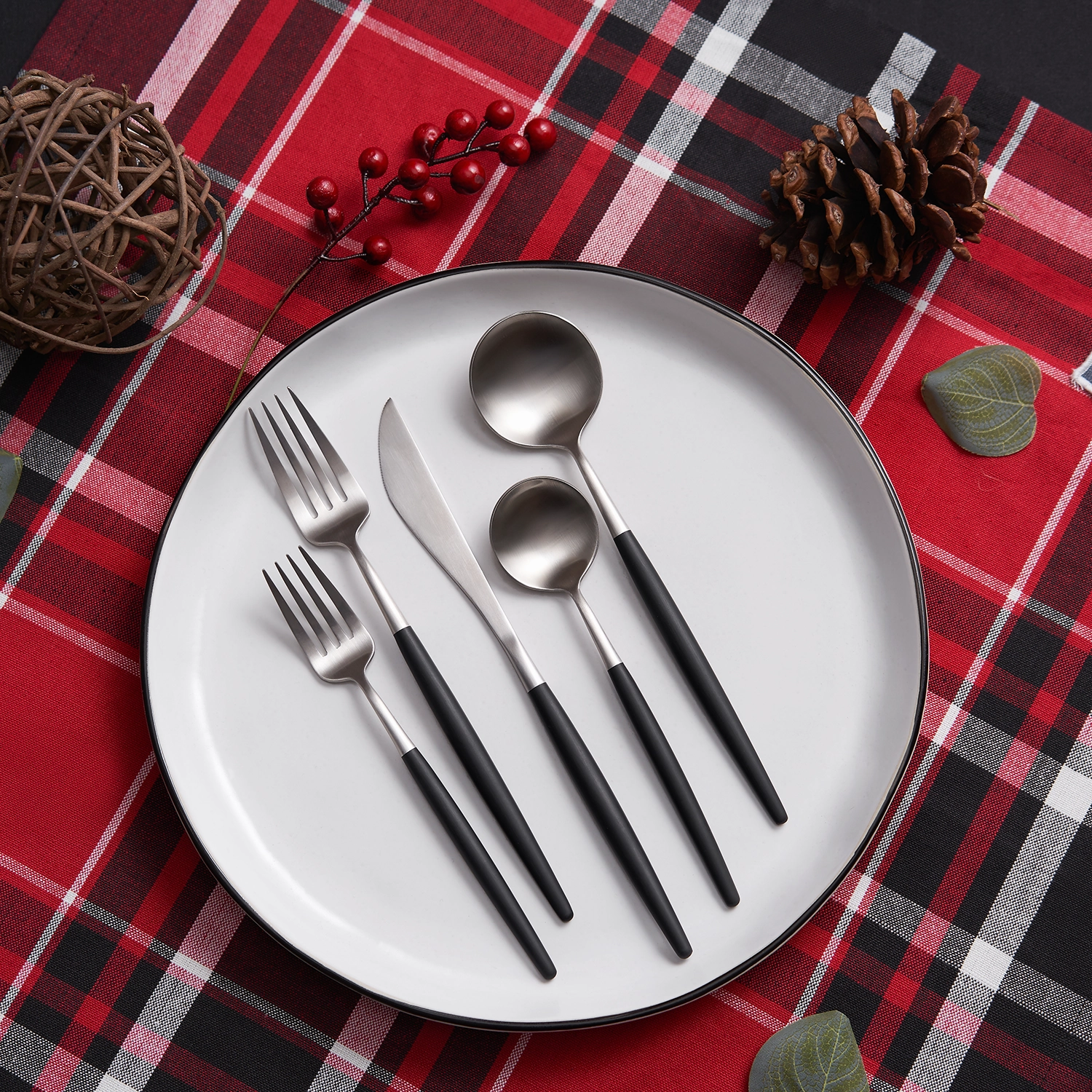 Sojourn Black Satin Pom 20 Piece Flatware Set