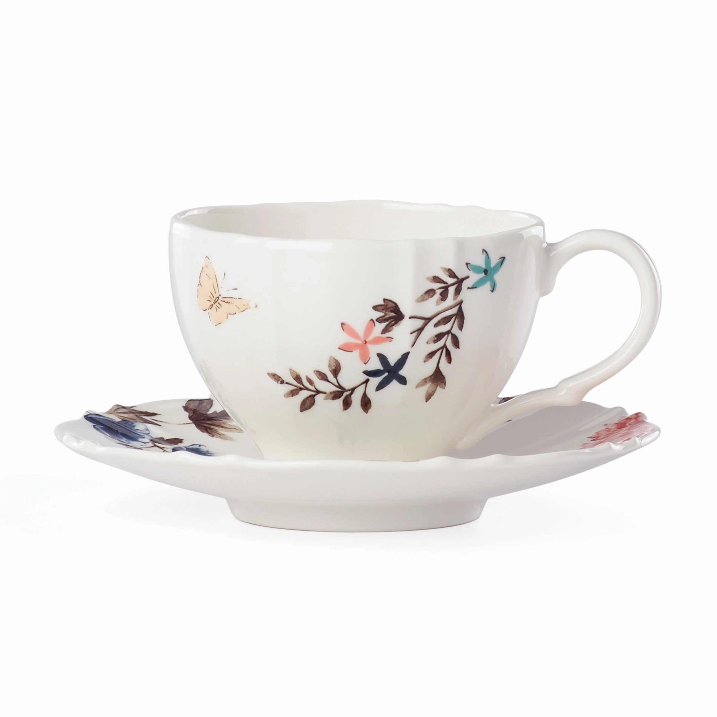 Sprig & Vine Teacup & Saucer - White