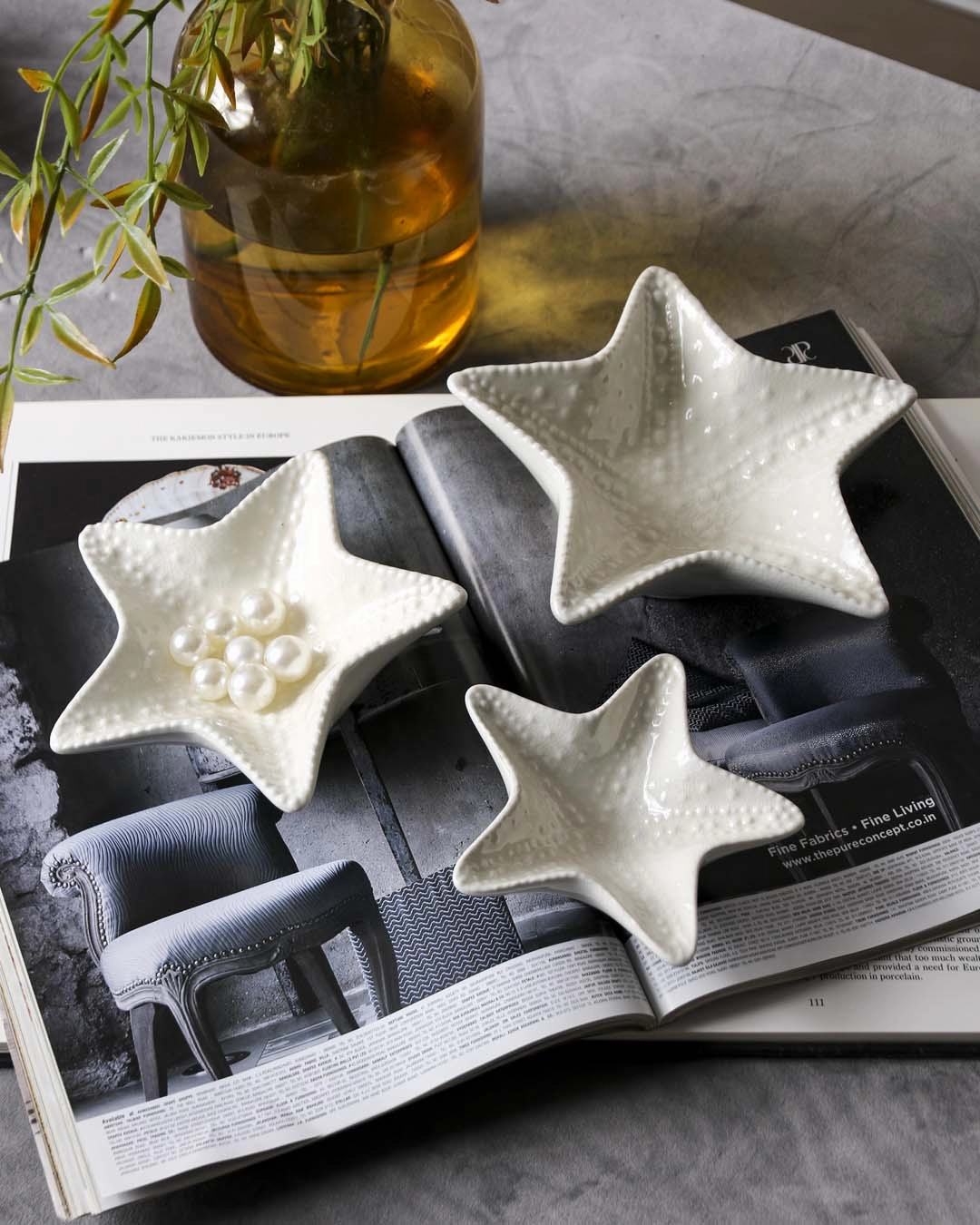 Starfish - Set of 3 White Nut Bowlsmodern kitchen decor ,kitchen dinner set ,dinnerware 