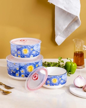 Starry Night Airtight Serving Bowl - Set of 3modern kitchen decor ,kitchen dinner set ,dinnerware 