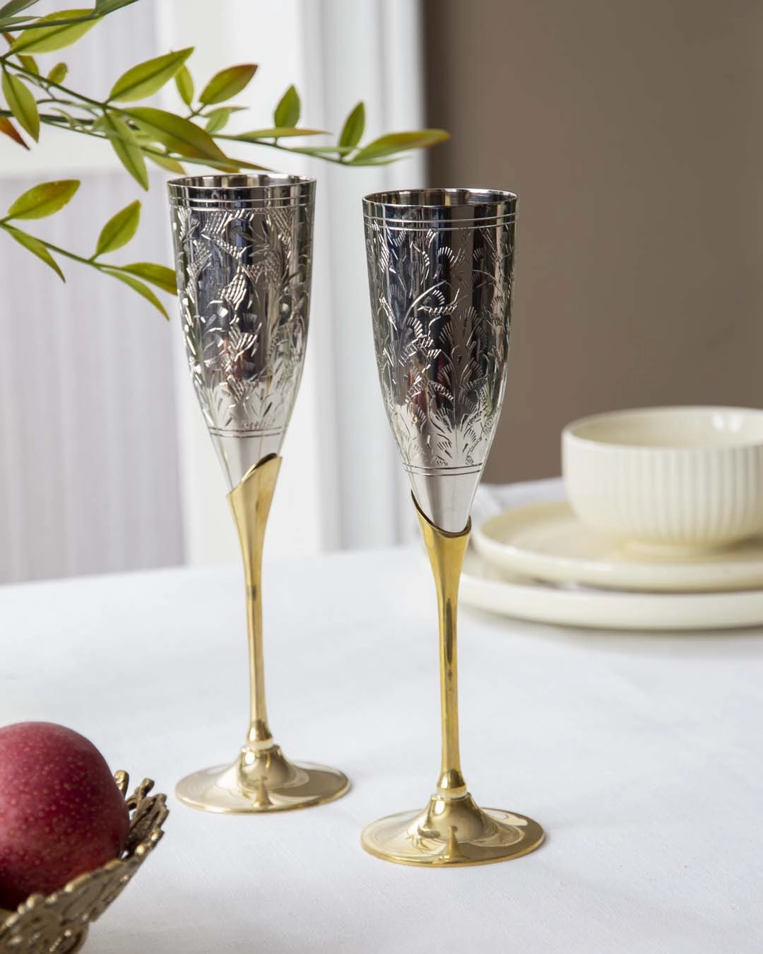 Sterling Flora Champagne Flutes - Set of 6 - 9"