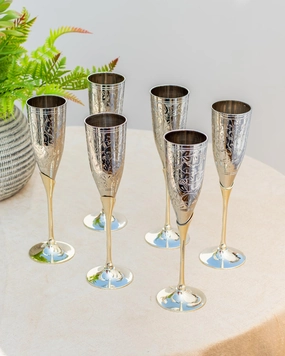 Sterling Flora Champagne Flutes - Set of 6 - 9"modern kitchen decor ,kitchen dinner set ,dinnerware 