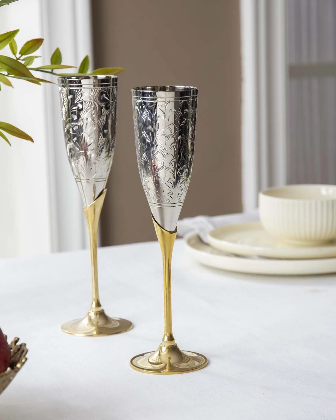 Sterling Flora Champagne Flutes - Set of 6 - 9"