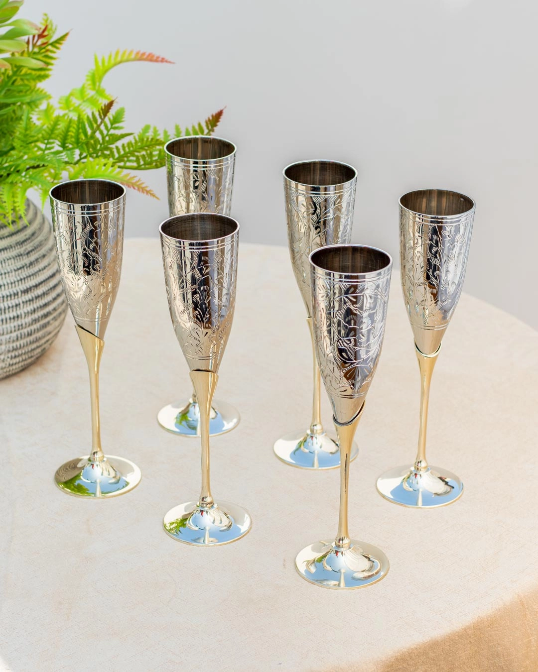 Sterling Flora Champagne Flutes - Set of 6 - 9"modern kitchen decor ,kitchen dinner set ,dinnerware 