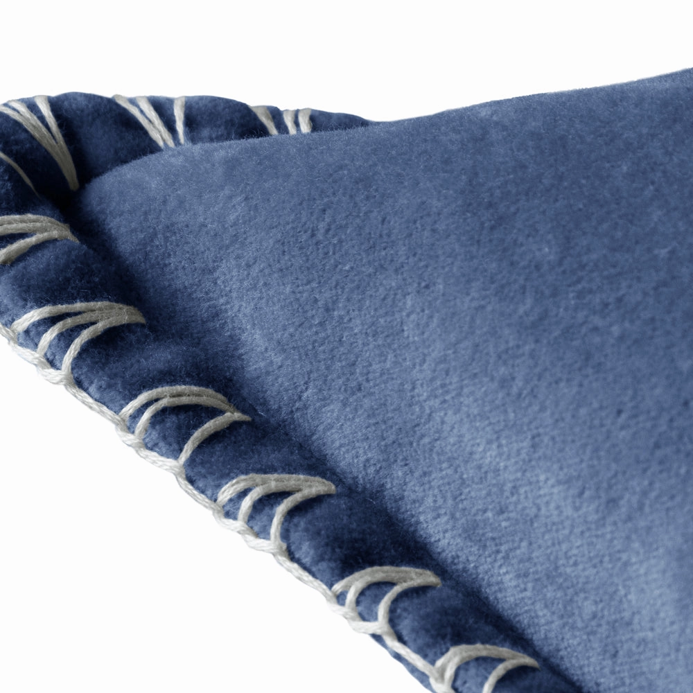 Stitch Embroidered Feather Cushion Bluebell