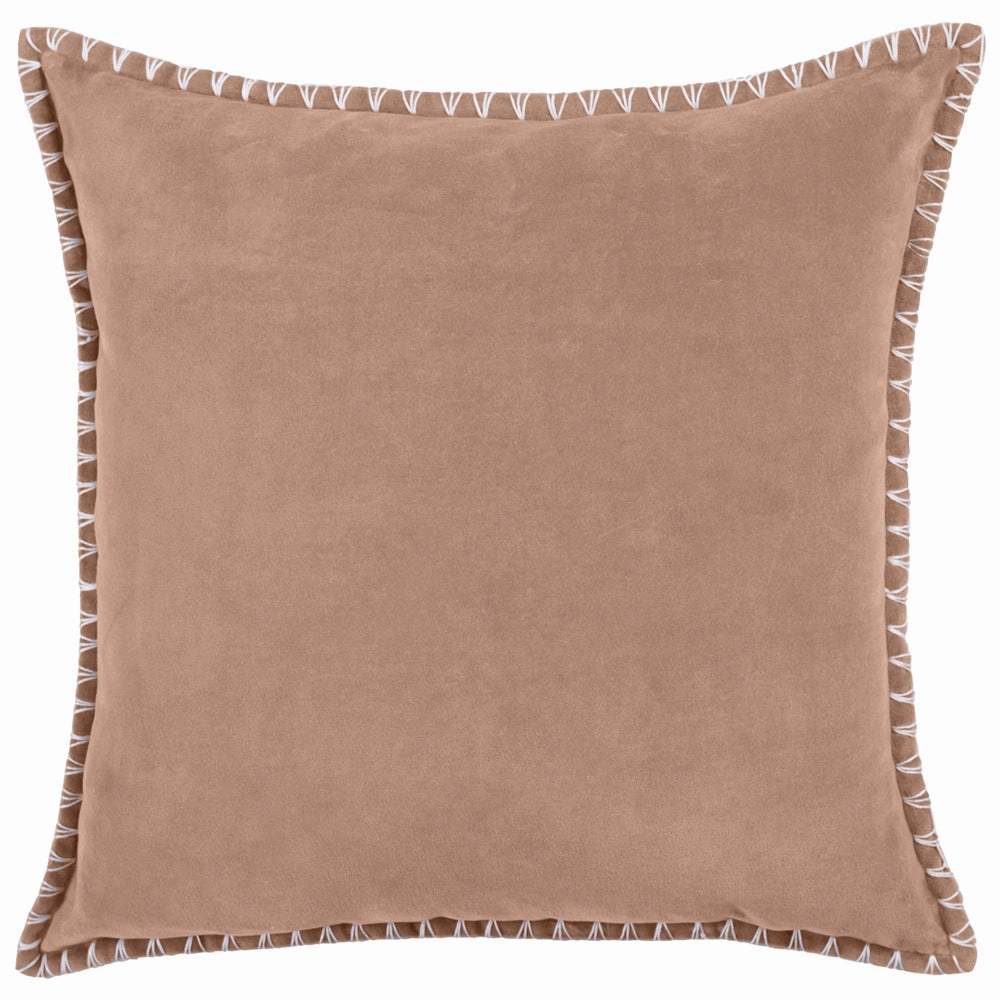 Stitch Embroidered Feather Cushion Coral
