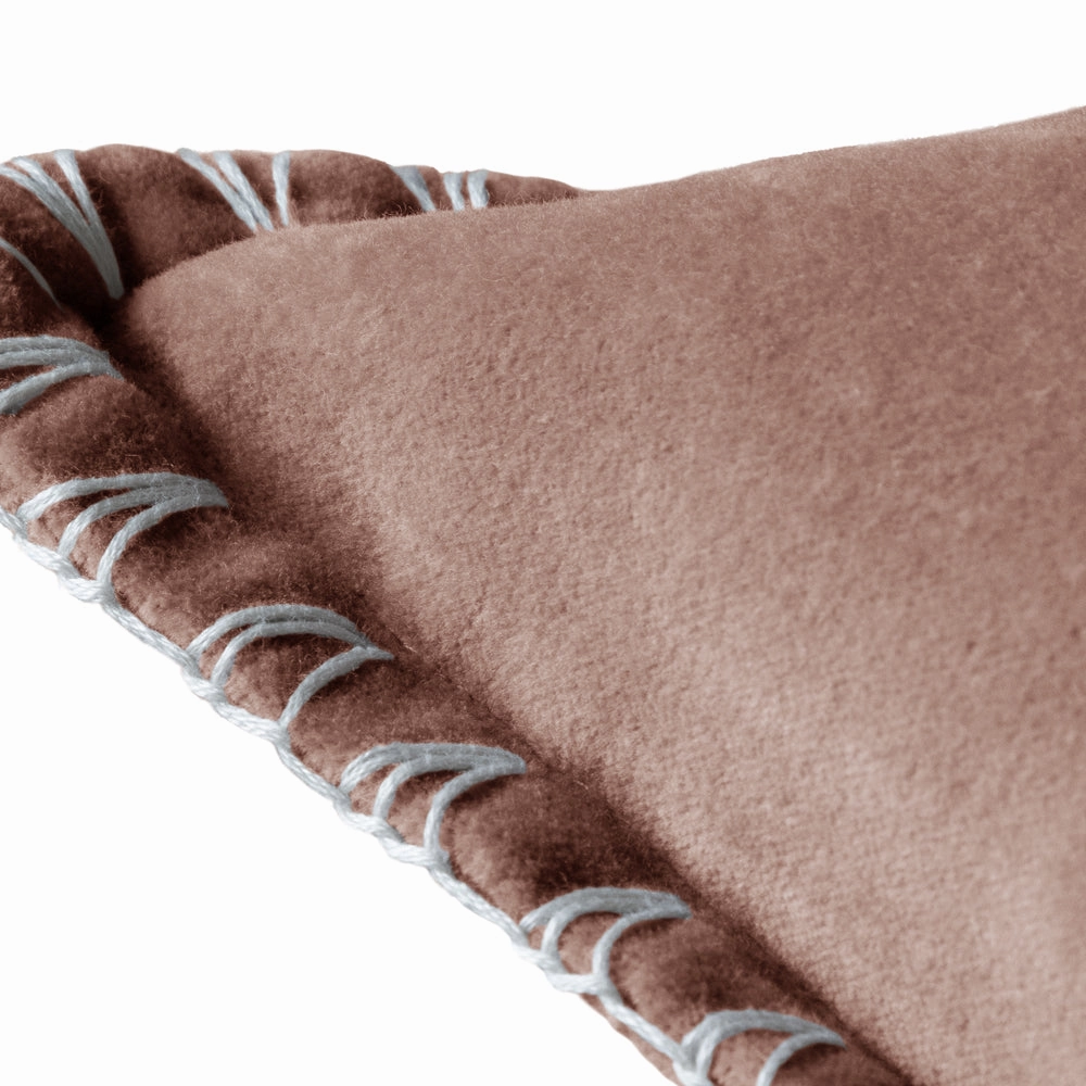 Stitch Embroidered Feather Cushion Coral