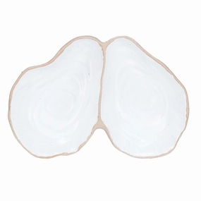 Stoneware Oyster Shell Shaped Dish with 2 Sectionsnordic style desktop ornaments