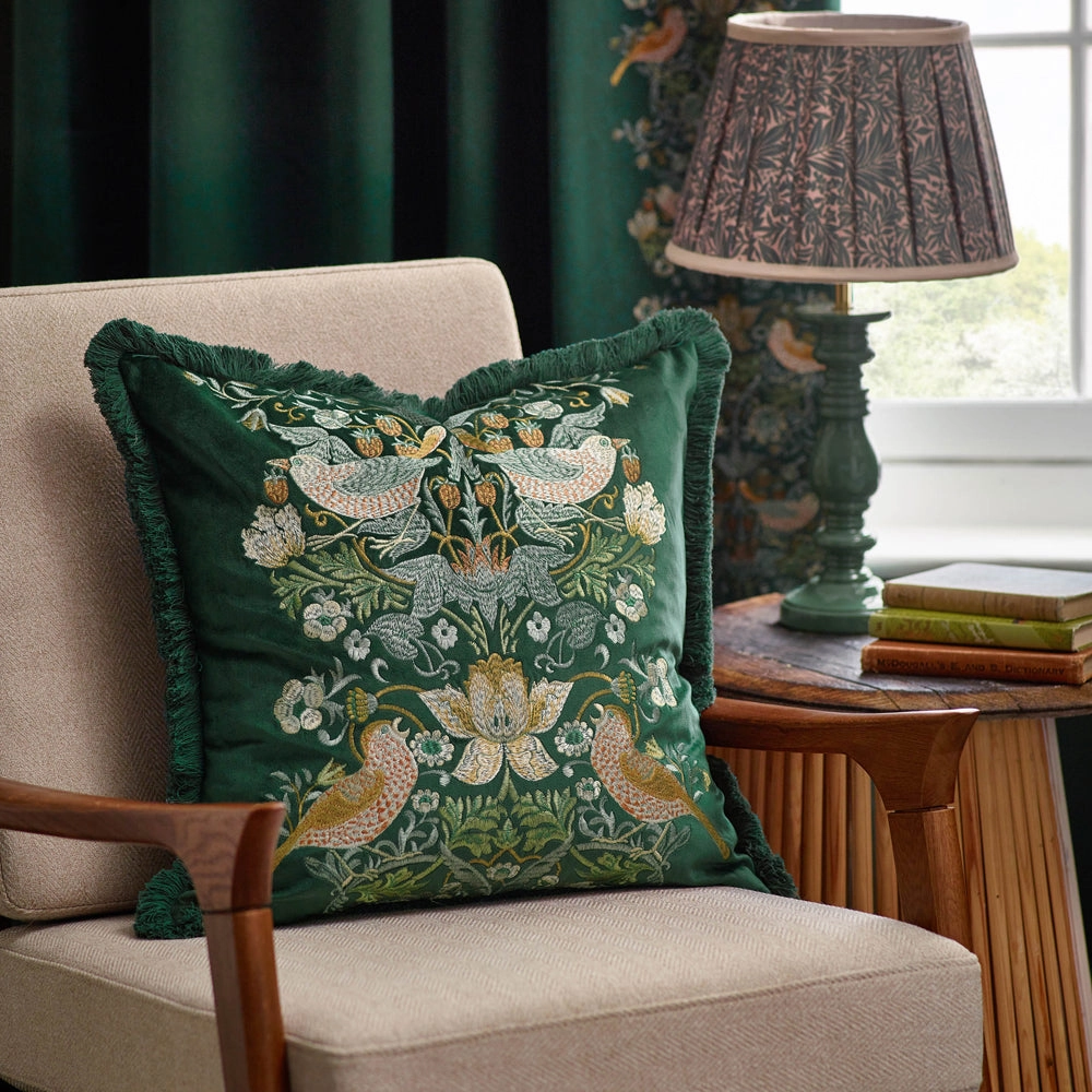Strawberry Thief Embroidered Velvet Cushion Forestbedding sets ,throw blankets 