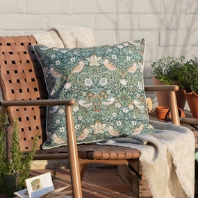 Strawberry Thief Piped Outdoor Cushion Forest Greenbedding sets ,throw blankets 