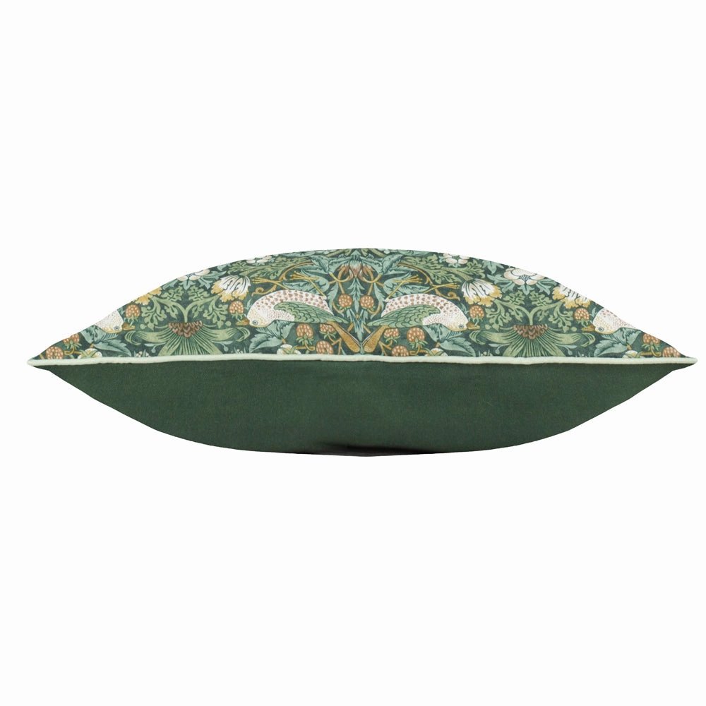 Strawberry Thief Piped Outdoor Cushion Forest Green