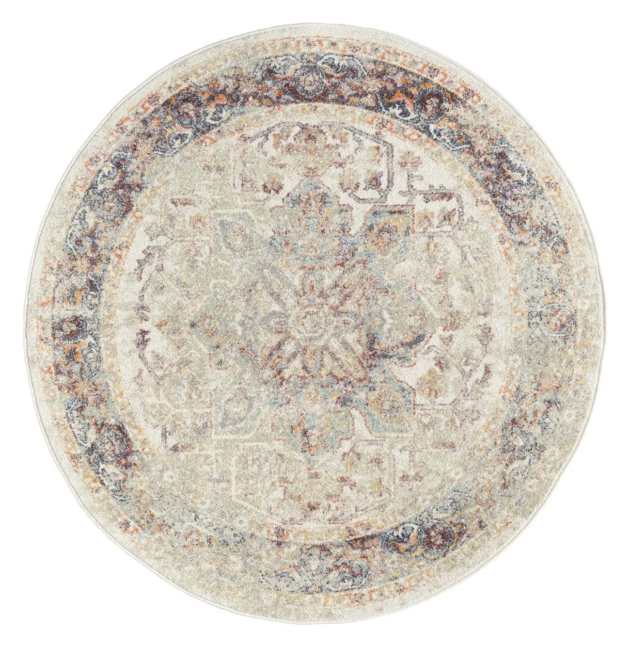Summer Orange and Blue Multi-Colour Distressed Round Rugmodern color block patchwork rug