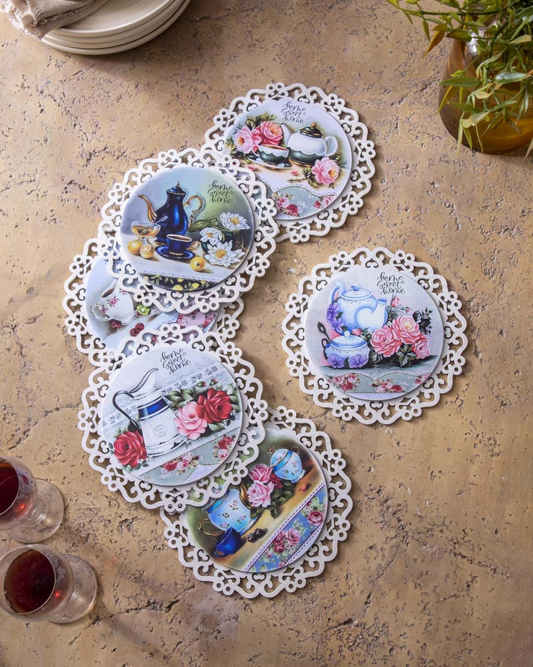 Sweet Garden Tea-Decorative Trivets - Set Of 6modern kitchen decor ,kitchen dinner set ,dinnerware 