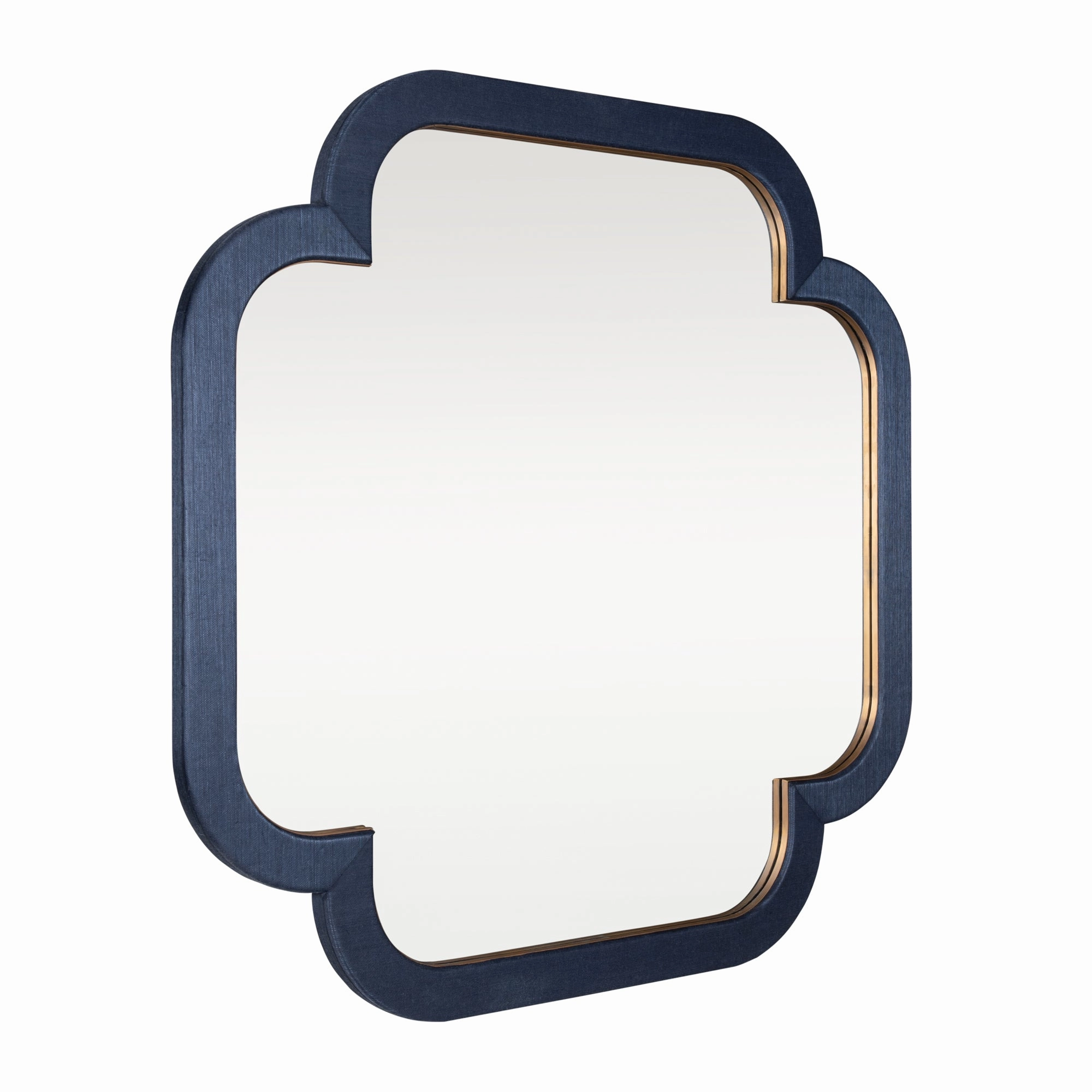 Swiss 455MI36A 36x36 Wall Mirror - Dark Blue Grasscloth/Weathered Brass