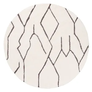 Tahlee Cream and Charcoal Grey Tribal Round Shag Rugmodern color block patchwork rug