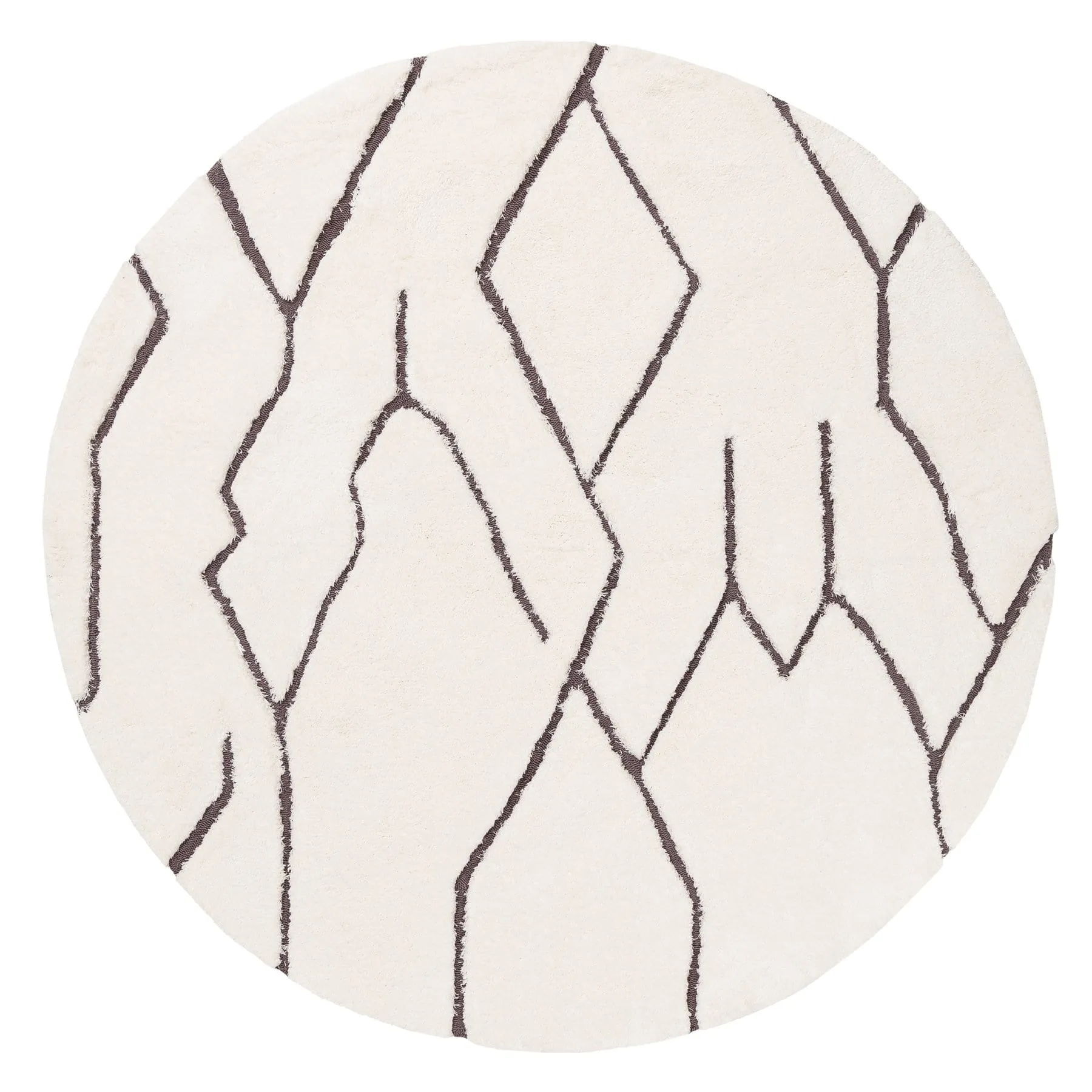 Tahlee Cream and Charcoal Grey Tribal Round Shag Rugmodern color block patchwork rug