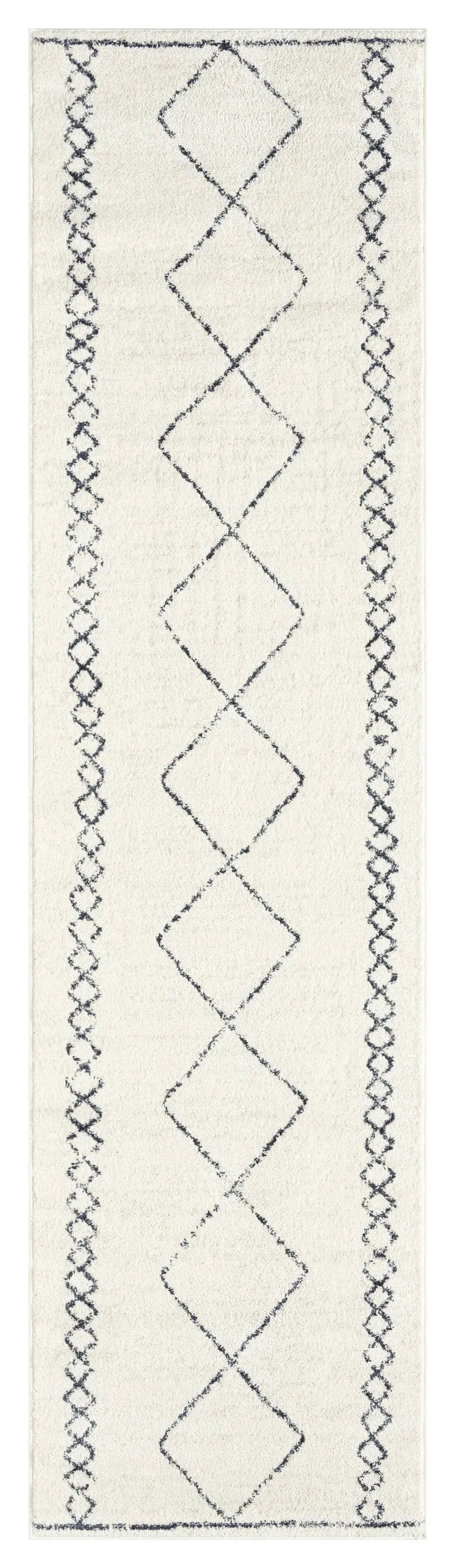 Tamira Grey and Ivory Diamond Tribal Runner Rugmodern color block patchwork rug