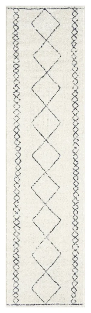 Tamira Grey and Ivory Diamond Tribal Runner Rugmodern color block patchwork rug