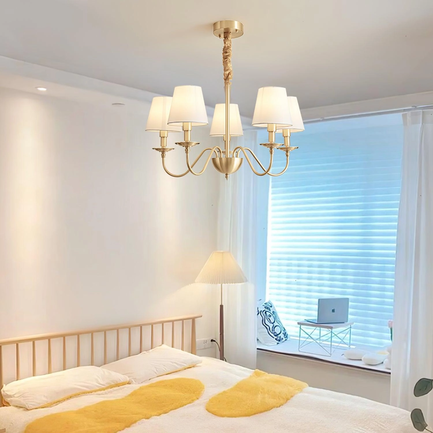 Tapered Fabric Brass Chandelier