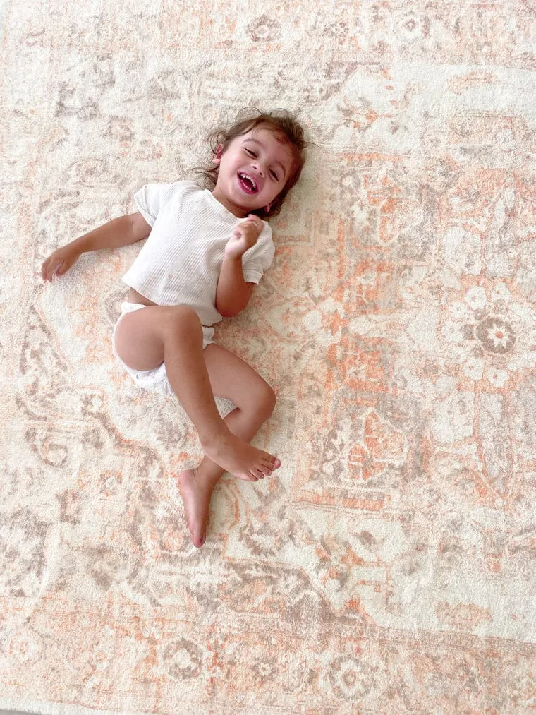 Theodora Orange and Beige Distressed Washable Rug *NO RETURNS UNLESS FAULTY