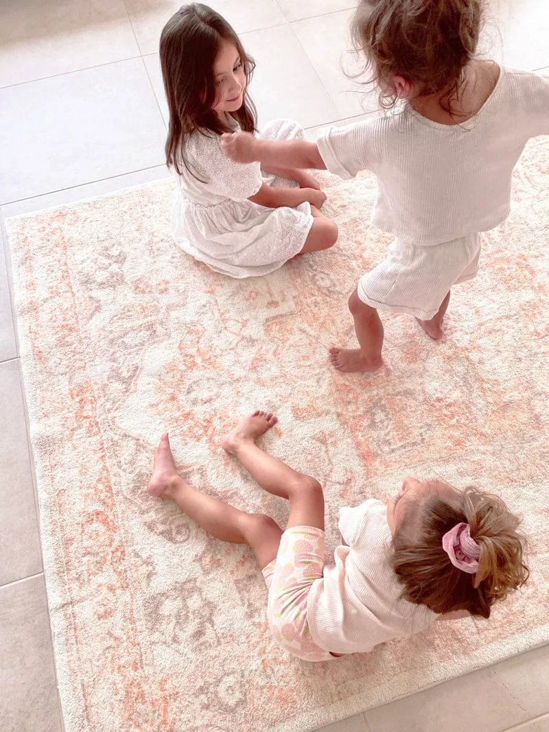 Theodora Orange and Beige Distressed Washable Rug *NO RETURNS UNLESS FAULTY