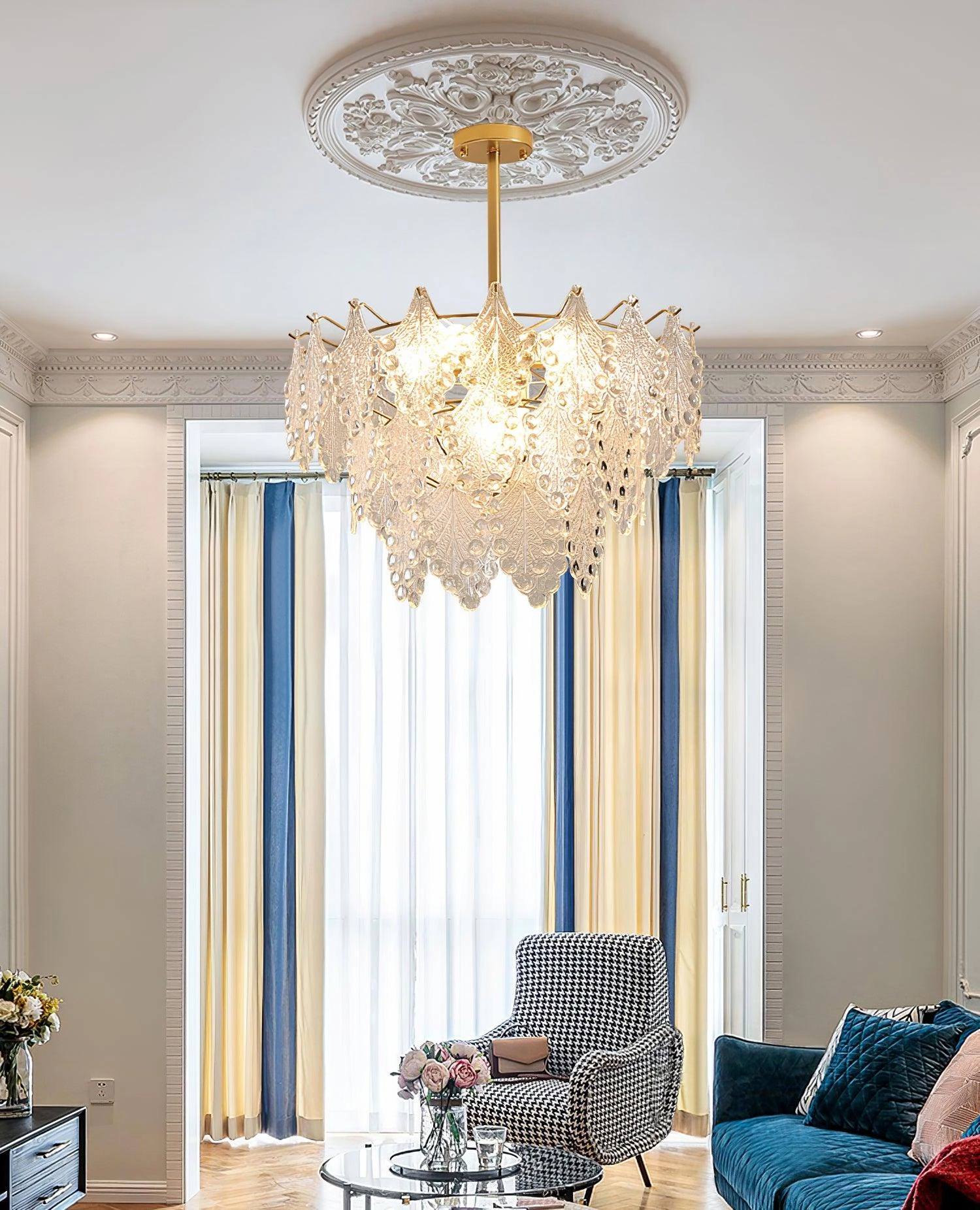 Tiered Carved Glass Chandelier