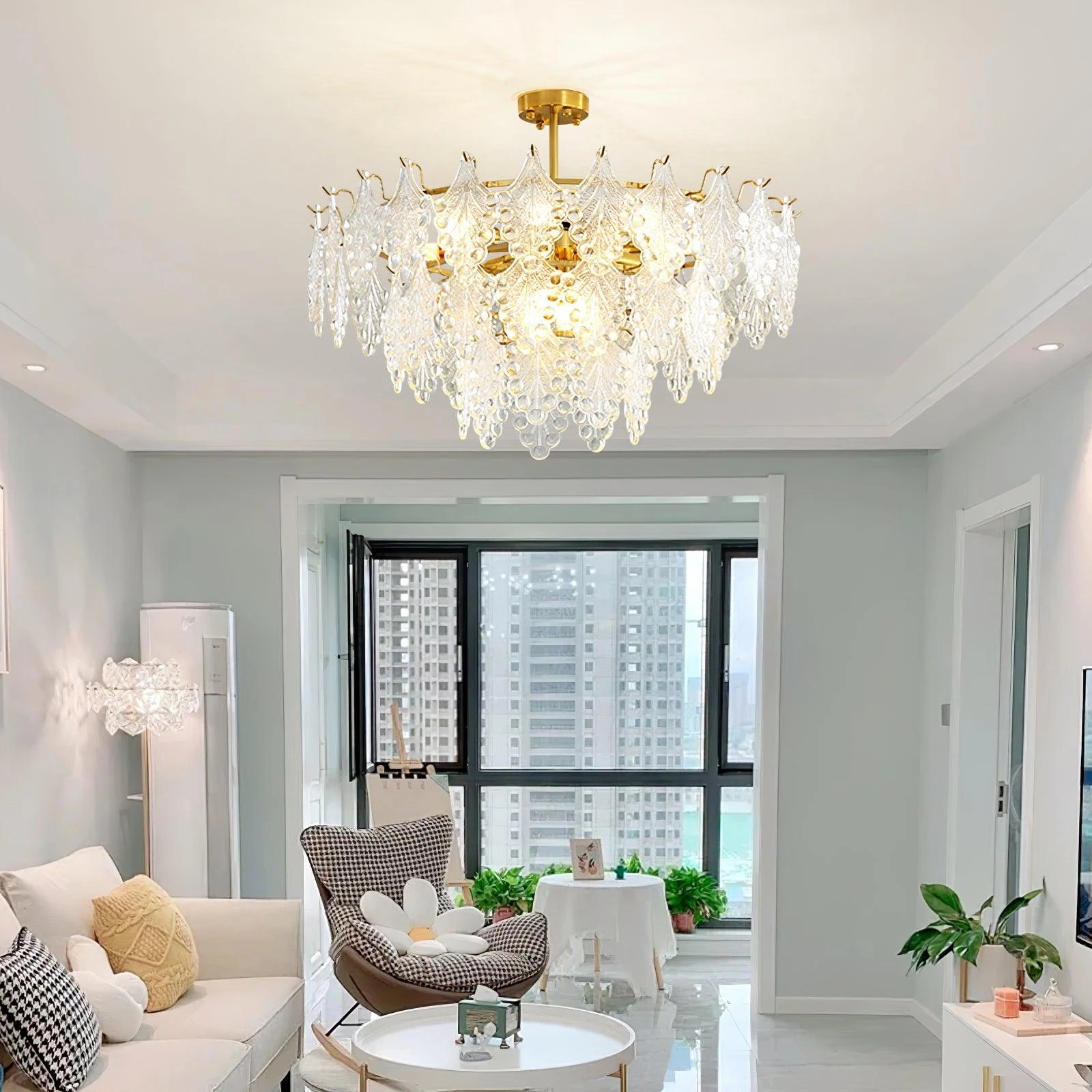 Tiered Carved Glass Chandelier