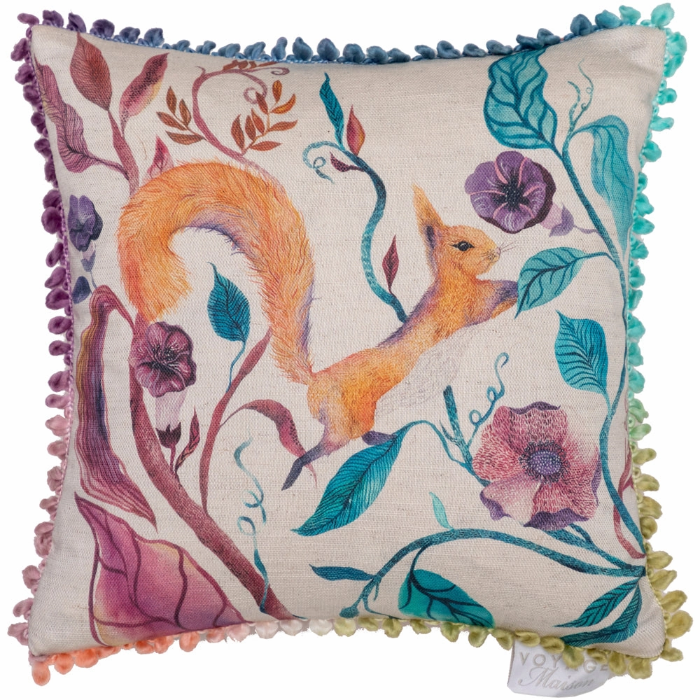 Timmy Squirrel Printed Feather Cushion Linen
